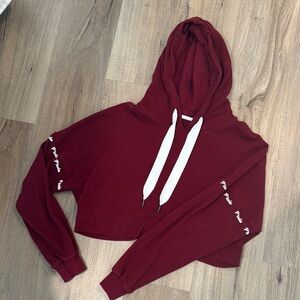 PTULA Red Cropped Hoodie with White Drawstrings